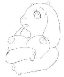 anthro areola big_breasts bovid breasts bunnag caprine eyelashes female goat horn mammal nipples open_mouth simple_background sketch solo toriel undertale undertale_(series) white_background