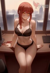 1girls 2d ai_generated ass bangs bare_shoulders barefeet big_ass big_breasts black_bra black_legwear bra braid braided_ponytail breasts chainsaw_man erophoenix feet female female_focus full_body garter_belt holding_leash leash looking_at_viewer looking_back makima_(chainsaw_man) navel nude pale_skinned_female panties patreon_username ringed_eyes sidelocks smile soles solo solo_female sweat thick thick_thighs thighhighs toes uncensored underwear yellow_eyes