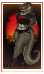 angry anthro badge big_breasts biker_gloves bondage bondage bottomwear bound breasts chains clothing denim denim_bottomwear denim_clothing denim_shorts dinosaur female gloves handwear hi_res jeans jurassic_park logo lovemummification muscular muscular_female pants prehistoric_species reptile rexy_(jurassic_park) rope scalie shorts solo theropod thick_thighs tope torn_clothing tyrannosaurid tyrannosauroid tyrannosaurus tyrannosaurus_rex universal_studios walking