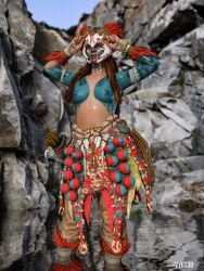 1girls 3d aloy bodypaint breasts female horizon_zero_dawn nipples red_hair solo vyet3d