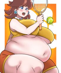 1girls bbw darksideb female female_only huge_belly huge_breasts human mario_(series) overweight overweight_female princess_daisy revealing_clothes solo solo_female underboob weight_gain