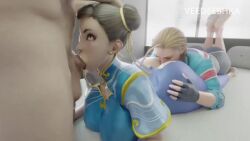 1boy 2girls 3d ass blowjob breasts cammy_white chun-li female female_focus hoshinomeririri large_ass large_breasts lecheryamoreva light-skinned_female light_skin male opennsfwsp oral oral_sex penis sound street_fighter tagme veedeeshka video voice_acted