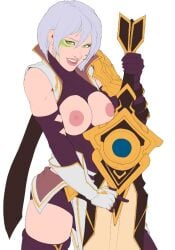 1girls breasts breasts_out clothed female_only league_of_legends riven sentinel_riven tipodeincognito white_hair