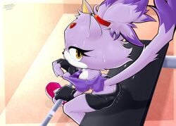 amazinggwen anthro areola ass athletic_wear blaze_the_cat bodily_fluids bottomwear breasts clothed clothing clothing_pull digital_media_(artwork) domestic_cat felid feline felis female fingerless_gloves footwear fur gloves gym gym_bottomwear gym_shorts handwear hi_res looking_at_viewer mammal nipples purple_body purple_fur sega shirt shirt_pull shoes shorts sitting solo sonic_(series) sonic_the_hedgehog_(series) sweat sweatdrop sweaty_breasts sweaty_butt tail topwear topwear_pull