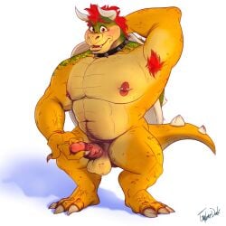 1boy abs anthro arm_behind_head armpit armpit_hair balls bowser collar daddy dilf erection furry furry_male furry_only genitals hair holding_penis horns koopa looking_at_viewer male male_nipples male_only mario_(series) mature mature_male muscles muscular muscular_anthro muscular_male nintendo nipple_piercing nipples penis red_hair reptile scalie shell solo solo_focus solo_male tail timberdonk white_background