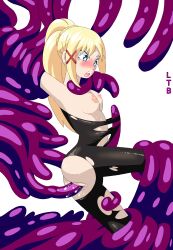 1girls bodysuit darkness_(konosuba) dustiness_ford_latatina female interspecies kono_subarashii_sekai_ni_shukufuku_wo! lewderthanblue reproductive_slave ripped_bodysuit tentacle torn_clothes