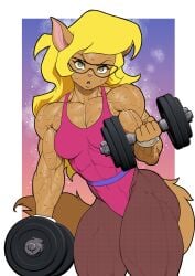 1girls blonde_hair callie_briggs glasses muscles muscular_female swat_kats sweat