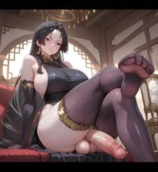 ai_generated animated black_hair boa_hancock crossed_legs dress feet foot_fetish foot_focus futa_only futanari gloves large_breasts large_penis long_hair no_bra no_panties one_piece pleasure pleasure_face purple_eyes sideboob sitting soles solo_futa stockings tagme testicles throbbing_penis toes twitching_penis veiny_penis video