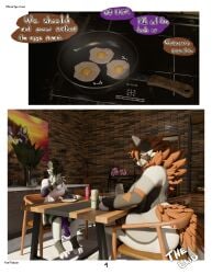 3d_(artwork) 4_fingers 5_fingers absurd_res after_sex animal_genitalia animal_penis ass big_breasts big_butt big_penis bodily_fluids breakfast breasts brown_hair chair comic cum cum_drip dialogue digital_media_(artwork) dripping eating eating_food egg english_text equine_genitalia equine_penis female fingers fluffy fluffy_tail fur furniture genital_fluids genitals green_eyes grey_body grey_fur hair hi_res kitche kitchen kitchen_table kitchen_utensils kvn_poulsen mamagen mammal mature_female multicolored_body multicolored_fur multicolored_tail neck_tuft on_chair penis procynoid procyonid purple_eyes purple_insides purple_penis purple_tongue raccoon sara_poulsen sitting sitting_on_chair size_difference speech_bubble sunny_side_up_egg tail text thick_thighs tongue tools translated tuft wide_hips