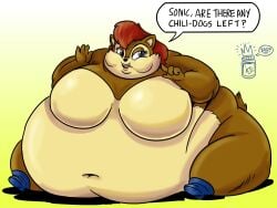1girls 2012 4:3 4_fingers anthro archie_comics bbw bedroom_eyes belly big_belly black_nose blue_eyes boots breasts brown_body brown_fur chipmunk clothing dialogue digital_media_(artwork) featureless_breasts female fingers footwear fur furry gradient_background ground_squirrel half-closed_eyes huge_belly hyper hyper_belly mammal morbidly_obese morbidly_obese_anthro morbidly_obese_female narrowed_eyes navel obese obese_anthro obese_female open_mouth open_smile overweight overweight_anthro overweight_female red_hair rodent royaljellysandwich sally_acorn sciurid scut_tail seductive sega short_tail signature simple_background sitting smile solo sonic_(series) sonic_the_hedgehog_(archie) sonic_the_hedgehog_(comics) sonic_the_hedgehog_(series) tail tan_body tan_fur