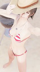 1girls america american_flag_bikini blender brown_hair brown_hair feet final_fantasy_xv grill hat iris_amicitia ishtarlewdz looking_at_viewer sand smile top_down_view watermark