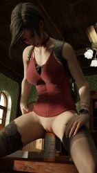 3d ada_wong beer_bottle capcom dildo dildo_in_pussy heels looking_pleasured pussy resident_evil_2_remake stockings