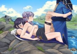 1boy 2girls assisted_sex atramada1 bisexual breast_grab ced_(fire_emblem) closed_eyes clothed_female clothed_sex femsub ffm_threesome fire_emblem fire_emblem:_genealogy_of_the_holy_war grin groping groping_breasts groping_from_behind larcei_(fire_emblem) leg_grab legs_up maledom missionary_position nintendo sex sweat threesome tine_(fire_emblem) topless vaginal_penetration