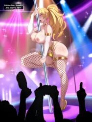 1girls animated animation blonde_hair breasts dancer female fingerless_gloves fishnet_legwear fishnet_stockings fishnets garter_belt garter_straps heels high_heels huge_breasts long_fingerless_gloves long_hair morris morris1611 nipple_piercing nipples panties pierced_nipples pink_eyes ponytail purple_eyes rwby segal03 slutty_clothes stripper stripper_pole tagme tongue tongue_out video voluptuous yang_xiao_long