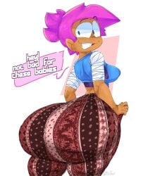 1girls ass ass_focus big_ass big_butt cartoon_network clothed clothing dark-skinned_female dark_skin enid female female_focus female_only forbidden_pants jonymascara meme meme_clothing ok_k.o.!_let's_be_heroes purple_hair reddmasc thick_thighs wide_hips
