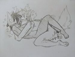 2022 anthro artist_name blush blush_lines canid canine canis closed_eyes dobermann domestic_dog duo embrace female fox from_front_position fur graphite_(artwork) hair heart hi_res hybrid lying male male/female mammal missionary_position monochrome nuzzling on_back onigiriad open_mouth pawpads pencil_(artwork) pinscher prick_ears romantic romantic_couple romantic_sex sex traditional_media_(artwork) wolf