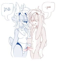 anthro ass balls clothing clothing_aside collar deer duo ears_down erection female freckled_butt freckled_face freckles frottage genitals gynomorph hi_res intersex intersex/male lagomorph leporid male male/female mammal nude_male panties panties_aside penile penis pivoted_ears rabbit sex small_balls smile speech_bubble touching_penis underwear underwear_aside wolfplush