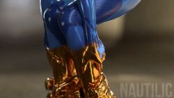 3d animated artist_name ass blonde_hair blue_bodysuit blue_eyes blurry bodysuit bokeh bouncing_ass bouncing_breasts breasts breasts_squeezed_together closed_eyes commentary depth_of_field english_commentary eyelashes eyeliner eyeshadow female gold grabbing_own_ass grabbing_own_breast high_ponytail impossible_bodysuit impossible_clothes legs lips looking_at_viewer makeup metroid mole mole_under_mouth nautilic ponytail rubbing samus_aran seductive_smile shiny_clothes sidelocks skin_tight smile turtleneck unitard video zero_suit