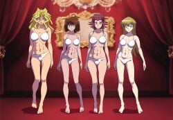 4girls abs akiza_izinski alexis_rhodes bra female females furboz hot konami lingerie mai_valentine multiple_girls panties sexy tea_gardner toned_body toned_female underwear yu-gi-oh!