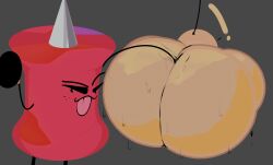 ! ass_bigger_than_body battle_for_dream_island bell_(bfdi) blender_(software) digging_up_in_they_ass female/female freckles hyper_ass object_shows pin_(bfdi) ponk smug_face tongue_out why