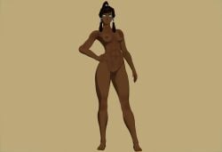 1girls 3d abs avatar_legends blue_eyes breasts dark-skinned_female dark_skin female greese hand_on_hip korra nipples nude pussy solo the_legend_of_korra