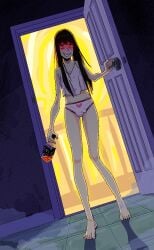 1girls abuse alcohol bulge drooling drunk female futanari glowing_eyes intersex looking_from_below lunaticker pixel_art stained_clothes trans_woman