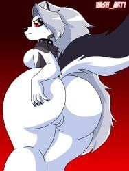 1girls 2022 3:4 absurd_res annoyed anthro artist_name ass big_ass big_breasts big_butt biped breasts butt_focus canid canid_demon canine collar collar_only colored demon female fingers frown fur furry genitals gradient_background grey_body grey_eyes grey_fur grey_hair hair half-closed_eyes hand_on_butt head_turned hellhound helluva_boss hi_res huge_ass humanoid_genitalia humanoid_hands humanoid_pussy knock-kneed long_hair looking_back looking_down loona_(helluva_boss) low-angle_view mammal mythological_canine mythological_creature mythology naked naked_female narrowed_eyes nude nude_anthro nude_female pussy rear_view red_sclera shaded shadow side_boob simple_background solo tail text thick_thighs vash_art white_body white_fur wide_hips wolf wolf_girl