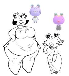animal_crossing beauty_mark big_breasts breasts chubby diva_(animal_crossing) dogrush female frog gigi_(animal_crossing) hand_on_hip lipstick nintendo thick_thighs video_games wide_hips