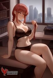 1girls 2d ai_generated ass bangs bare_shoulders barefeet big_ass big_breasts black_bra black_legwear bra braid braided_ponytail breasts chainsaw_man erophoenix feet female female_focus full_body garter_belt holding_leash leash looking_at_viewer looking_back makima_(chainsaw_man) navel nude pale_skinned_female panties patreon_username ringed_eyes sidelocks smile soles solo solo_female sweat thick thick_thighs thighhighs toes uncensored underwear yellow_eyes