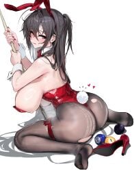 1girls :q animal_ear_hairband animal_ears areola_slip armpit_crease ass azur_lane ball billiard_ball black_hair breasts chela77 cue_stick curvy fake_animal_ears fake_tail female full_body hairband highres holding_cue_stick huge_breasts light-skinned_female light_skin long_hair looking_at_viewer messy_hair one_side_up pantyhose playboy_bunny rabbit_ear_hairband rabbit_ears rabbit_tail red_eyes red_nails sakura_empire_(azur_lane) sitting solo sweat taihou_(azur_lane) taihou_(fun_on_the_baize)_(azur_lane) tail thigh_strap tongue tongue_out torn_clothes torn_pantyhose unworn_shoe very_long_hair wariza
