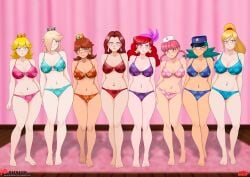 8girls aurastudio bra captain_syrup female females hot lingerie mario_(series) metroid navel_piercing nintendo nurse_joy officer_jenny_(pokemon) panties pauline pokemon princess_daisy princess_peach princess_rosalina samus_aran sexy underwear
