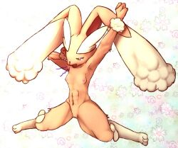 abs abstract_background anthro areola black_sclera breasts bunnag clitoris female fur furry furry_only genitals lopunny navel nintendo nipples open_mouth paws pokémon_(species) pokemon pokemon_(species) pussy sitting small_breasts solo spread_legs spreading stretching video_games yawn