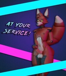 3d 3d_(artwork) balls covering_crotch d34d_games earrings erection femboy five_nights_at_freddy's fox_den_(game) foxy_(fnaf) furry male male_only naked nipples penis posing poster robot slim_waist solo tail text thick_thighs