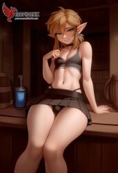 1boy 2d ai_generated ass barefeet big_ass crossdressing crossdressing_male erection erection_under_clothes erophoenix feet full_body link looking_at_viewer looking_back male male_focus navel nude otoko_no_ko pale_skinned_male patreon_username pointy_ears skirt smile soles solo solo_male sweat the_legend_of_zelda thick thick_thighs toes uncensored
