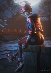 1girls 2025 3d 3d_(artwork) asian asian_female ass big_ass blender blizzard_entertainment bubble_ass bubble_butt detailed_background face_markings facial_markings female female_focus female_only headband headwear hi_res highres hooded_jacket hoodie japanese japanese_female kiriko_(overwatch) kiriko_kamori leggings looking_at_viewer looking_back overwatch pose posing showing_off sitting sunlight sunset thick_ass thick_thighs vgerotica watermark