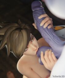 1futa 1girls 3d 3d_(artwork) ball_fondling ball_sucking big_penis blender futa_on_female futanari long_penis on_knees overwatch thick_penis tracer velorin3d widowmaker