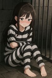 anime anime_girl breasts breasts brown_hair brunnette girl green_eyes legs locked prison prison_girl prisoner prisoner_girl slave slave_girl white_girl