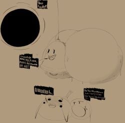 1girls 3boys asking_a_question ass ass_bigger_than_body battle_for_bfdi battle_for_dream_island bell bell_(bfdi) bfb bfdi big_ass big_butt black_hole black_hole_(bfdi) blushing_at_another bomby_(bfdi) buckteeth butt dialogue donut_(bfdi) female huge_ass huge_butt hyper hyper_ass jacknjellify male massive_ass massive_butt object_show object_show_community object_shows osc ponk speech_bubble sweat sweaty_ass text the_power_of_two tpot white_text
