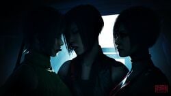3d 3girls ada_wong asian asian_female black_hair_female capcom clothed_female crossover electronic_arts faith_connors faith_connors_(mirror's_edge_catalyst) female_only final_fantasy final_fantasy_vii final_fantasy_vii_rebirth final_fantasy_vii_remake girl_on_girl lesbian_couple lesbian_kiss mirror's_edge mirror's_edge_catalyst night nighttime resident_evil resident_evil_2 resident_evil_2_remake ryandoesstuff saliva_string saliva_trail short_hair short_hair_female square_enix threesome yuffie_kisaragi