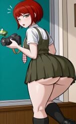 ai_generated annoyed annoyed_expression big_ass camera danganronpa danganronpa_2:_goodbye_despair female female_focus full_body fully_clothed huge_ass koizumi_mahiru looking_at_viewer no_panties pale-skinned_female pale_skin pixai short_skirt skirt skirt_lift