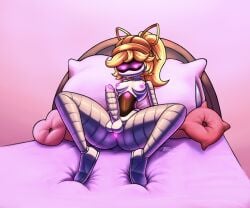 anus asshole balls ballsack blonde_hair blue_dron breasts breasts_out futanari glitch_productions lizzy_(murder_drones) long_penis murder_drones naked naked_futanari nude nude_futanari on_bed pink_anus pink_eyes pink_glans pink_nipples precum presenting presenting_penis smile solo solo_female solo_futa spread_legs spreading