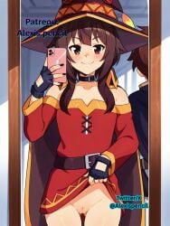 ai_generated alexispencil flashing_pussy hat holding_phone kono_subarashii_sekai_ni_shukufuku_wo! megumin nail_polish painted_nails self_upload selfie tagme