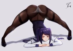 1girls ass ass_up big_ass blush face_down_ass_up female heels high_heels jack-o_pose julianne_stingray katsuragi710ka katsuragi_nantoka long_hair looking_at_viewer panties panties_under_pantyhose pantyhose purple_hair solo sweat top-down_bottom-up twintails underwear va-11_hall-a