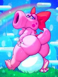 ass big_ass birdo dinosaur female mario_(series) nintendo scalie sitting_on_egg sitting_on_object