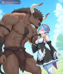 ai_generated anthro ass big_ass floresai huge_ass imminent_penetration imminent_rape imminent_sex looking_at_viewer maledom medium_breasts minotaur muscular_male patreon patreon_url patreon_username rem_(re:zero) size_difference teasing thick_thighs
