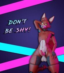 3d 3d_(artwork) d34d_games earrings erection femboy five_nights_at_freddy's fox fox_den_(game) fox_ears foxy_(fnaf) furry male male_only penis posing presenting robot slim_waist solo tail text thick_thighs