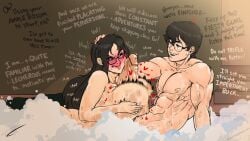 1boy 1boy1girl 1girls abs angry_sex bathing bathing_together black_hair blush bubble_bath domination_loss english_text fakeryway female flirting flushed flustered frustrated hand_on_head harry_james_potter harry_potter huge_breasts huge_cock male minerva_mcgonagall muscular muscular_male naked_female nude_male older_female older_female_and_younger_male paizuri pleasure_castle secretly_loves_it sex_in_bath straight text titjob