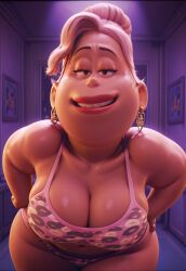 ai_assisted ai_generated animal_print bbw big_ass big_breasts big_lips bikini bra brown_skin chubby_female cleavage curvy disney earrings eyeshadow fat female female_focus female_only hands_on_hips huge_breasts jayzero large_breasts leaning_forward leopard_print leopard_print_bikini looking_at_viewer mature mature_female milf obese overweight overweight_female panties pink_hair pixar seductive seductive_smile smile smug_face solo sweat sweating thick_thighs vanessa_rodriguez wide_hips win_or_lose_(pixar)