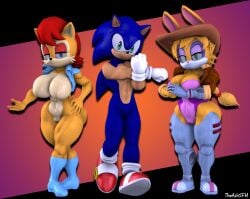 3d 3d_(artwork) anthro bunnie_rabbot chipmunk cleavage female hedgehog huge_breasts male rabbit sally_acorn sonic_(series) sonic_the_hedgehog theashsfm trio