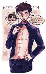 abs alternative_universe background blush brown_eyes brown_hair bulge bulge_through_clothing cigarette detailed_background gay hwang_in-ho long_hair looking_at_partner male male/male male_only nipples pubic_hair ring seong_gi-hun shirt_unbuttoned short_hair sleep spikes squid_game stars text text_bubble veins veiny_hands yaoi